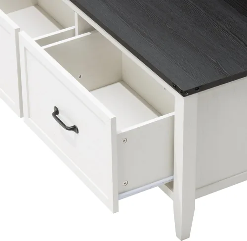 Vista 8 de Crestlive Products Mesa auxiliar de granja, mesa central de madera con bisagras de 43 pulgadas, mesa de centro rústica con gran almacenamiento