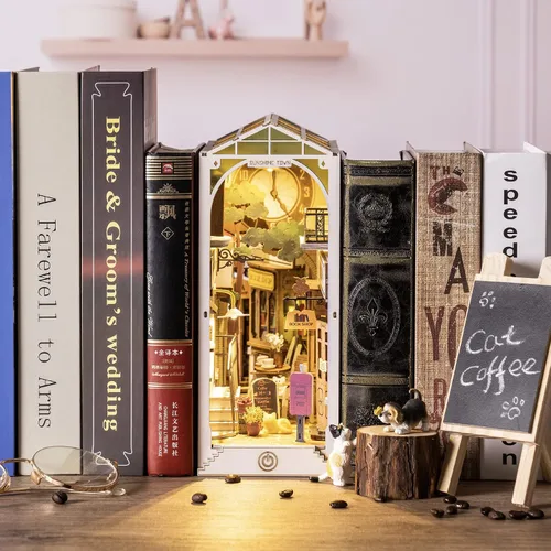 Vista 3 de RoWood Kit de rincón de libros, casa de muñecas en miniatura, kits de casa pequeña para construir para vivir