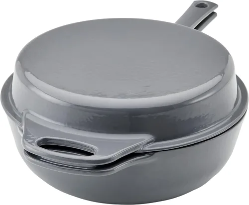 Vista 9 de Rachael Ray Horno holandés 3 en 1 de hierro fundido esmaltado con sartén/salteado, 4 cuartos de galón, gris