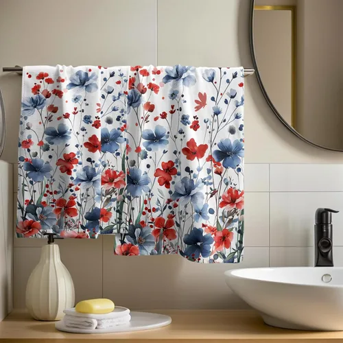Vista 6 de Juego de 2 toallas de mano para el 4 de julio, 14 x 28 pulgadas, diseño patriótico de hojas florales rojas y azules, absorbentes y suaves