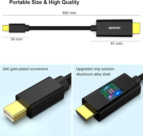 Vista 6 de BENFEI Cable Mini DisplayPort a HDMI, 0.9 metros Mini DP a cable HDMI (compatible con Thunderbolt) con MacBook Air/Pro, Surface Pro/Dock, monitor