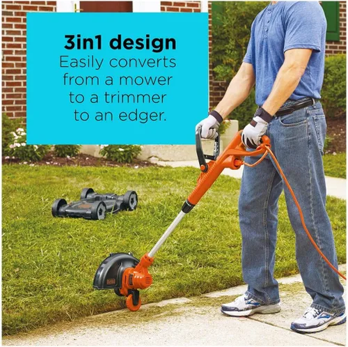 Vista 3 de BLACK+DECKER 3 en 1 Podadora de hierba/de esquina y cortacésped, 6,5 A, 12 pulgadas (MTE912)