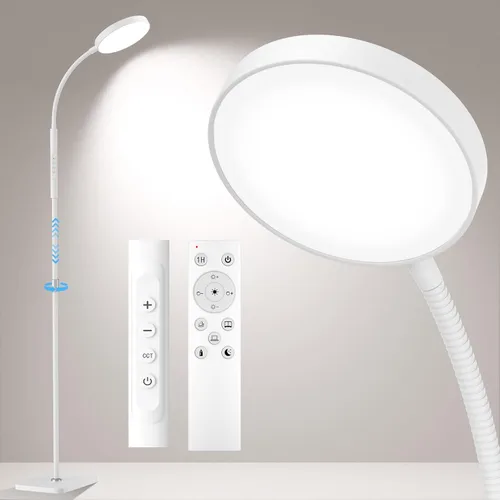 Vista 12 de Lámpara de pie PACOVY, lámparas de pie ajustables de altura para sala de estar dormitorio, lámpara de pie regulable de cuello de ganso súper