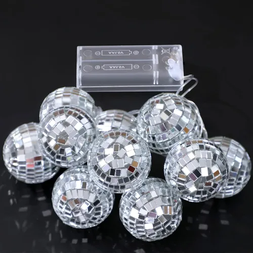 Vista 5 de Zhanmai Guirnalda de 30 luces LED de bola de discoteca para decoración de mini espejo iluminado, bolas de discoteca para 70 y 80 s, suministros