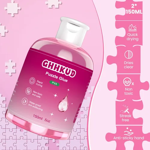 Vista 2 de GHHKUD Pegamento para rompecabezas, 10.5 onzas líquidas, transparente con pinceles aplicadores para madera de papel de rompecabezas, reemplaza