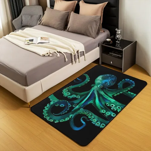 Vista 3 de Erosebridal Alfombra de pulpo de 3 x 5 pies, alfombra de vida marina, alfombra decorativa antideslizante para sala de estar, para niños