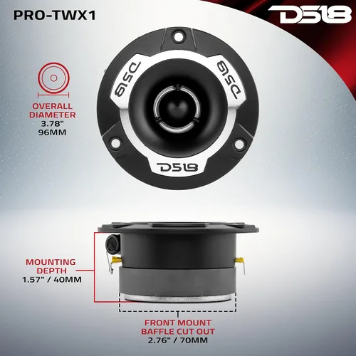 Vista 3 de DS18 PRO-TWX1 Super Tweeter de 1" con Marco y Diafragma de Aluminio, 240W Máx, 4 Ohms, Crossover Incorporado - Los Tweeters PRO son los Mejores