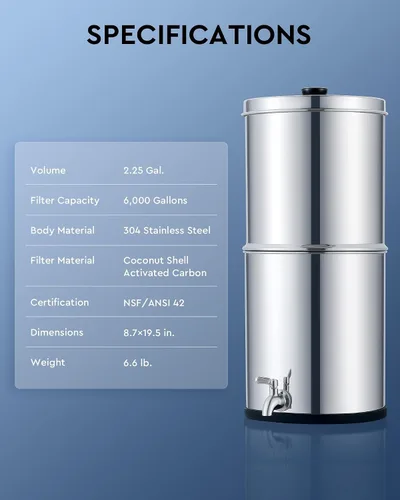 Vista 8 de CO-Z Sistema de filtro de agua alimentado por gravedad, sistema de filtración de agua de encimera de 2.25 galones, purificador de agua por gravedad