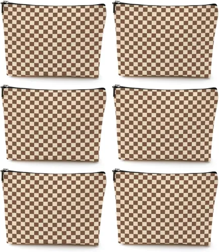 Vista 7 de Bolsa de maquillaje a cuadros retro colorida para mujeres, hermana, amiga, Navidad, cumpleaños, Cuadros 1250