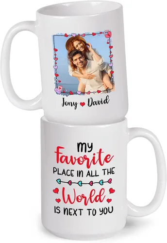 Vista 10 de A True Love Story Never Ever Taza, regalos de boda, regalos de pareja con foto personalizada para él y ella, taza de café con imagen de pareja, taza