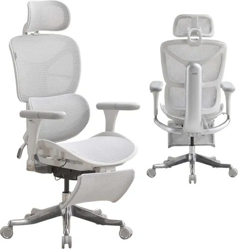 Vista 15 de WELAX Silla de oficina ergonómica sin reposapiés, silla de oficina de malla con reposabrazos y reposacabezas 3D, silla de escritorio S9 con Gris