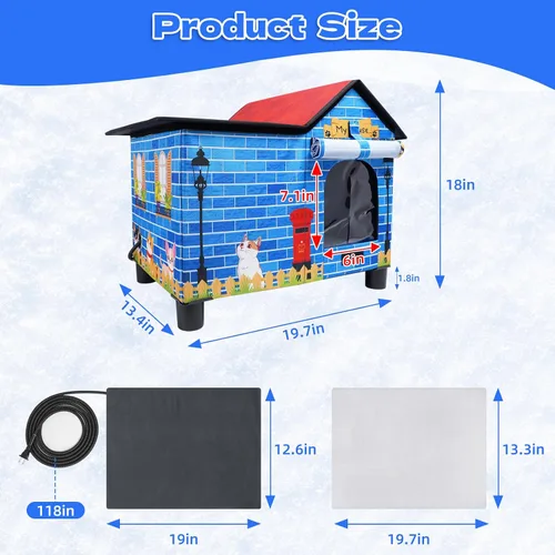 Vista 2 de Casa Grande con Calefacción para Gatos de Exterior, Casa Elevada para Gatos al Aire Libre Resistente a la Intemperie con Almohadilla Térmica