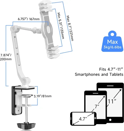 Vista 15 de suptek Soporte de escritorio de aleación de aluminio para teléfono celular, soporte para tableta de 360° y soportes ajustables para iPad, iPhone