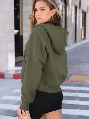 Vista 4 de AUTOMET Sudaderas con capucha de mujer, sudaderas de forro polar para otoño, conjuntos de moda, sudaderas para hacer ejercicio, chaquetas con Verde