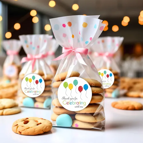 Vista 3 de Pegatinas de recuerdo temáticas de globos de cumpleaños redondas de 2 pulgadas - Juego de 40 etiquetas redondas para baby shower, cumpleaños