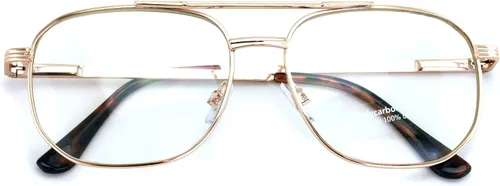 Vista 4 de V.W.E. Lentes de lente transparente de metal con forma de lágrima bisagra de resorte cuadrada de moda dorada