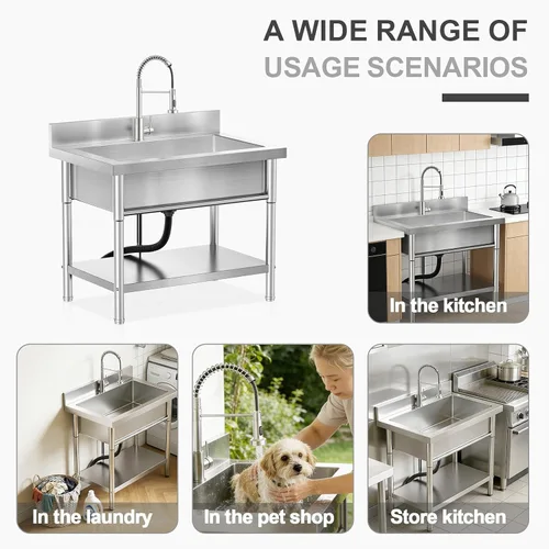 Vista 6 de 39in Large Capacity Stainless Steel Utility Sink with 2-Water Outlet Modes