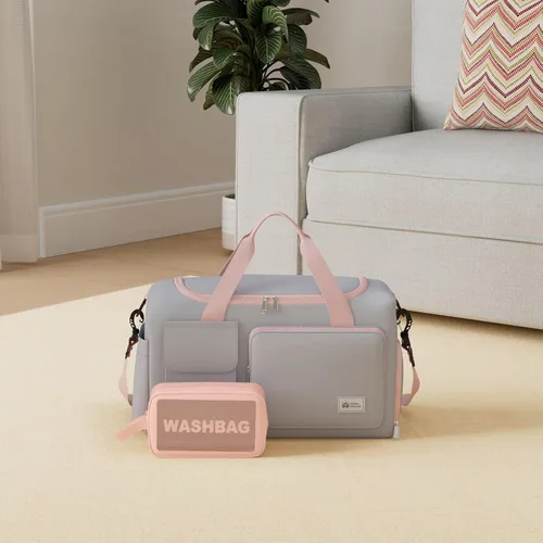 Vista 254 de Pequeña bolsa de gimnasio para mujer, bolsa de viaje con compartimento para zapatos