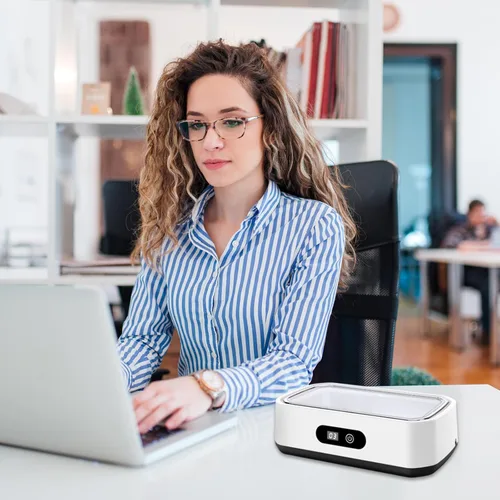 Vista 7 de Máquina de limpieza ultrasónica de 49 kHZ con temporizador digital, acero inoxidable 304, limpiador ultrasónico profundo de 22.0 fl oz para gafas