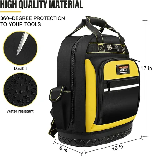 Vista 6 de AIRAJ Mochila de herramientas resistente, mochila de herramientas de 17 pulgadas con base dura moldeada impermeable, bolsa de herramientas duradera