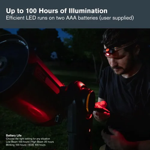 Vista 6 de Celestron – Linterna de visión nocturna para la cabeza – Múltiples modos de luz – Incluye configuración SOS – Ideal para astronomía y campamento