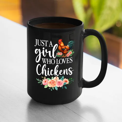 Vista 5 de Taza de pollo con texto en inglés "I Just A Girl Who Loves Chickens", taza de pollo personalizada, regalo personalizado para amantes de los pollos