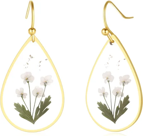Vista 62 de Forget-Me-Not and Queen Anne's Lace Pressed Wildflower Earrings Pressed Flower Earrings Handmade Drop and Dangle Earrings Gift for Woman