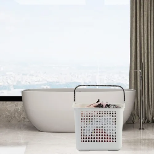 Vista 4 de Cesta de almacenamiento de ropa de plástico de 35 L, cesta de lavandería blanca con asa, paquete de 4 Dual side handles, easy to carry