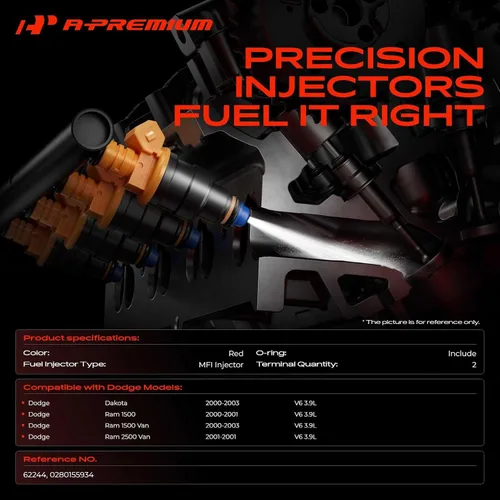 Vista 2 de A-Premium Inyectores de combustible compatibles con Dodge Dakota 2000-2003, Ram 1500 2000-2001, Ram 1500 Van 2000-2003, Ram 2500 Van 2001, 3.9L