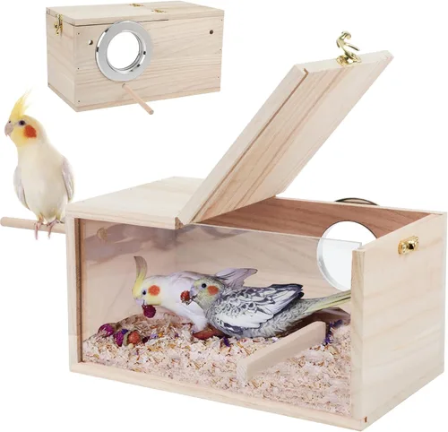 Vista 8 de Caja nido de periquitos, caja nido de aves de cacatúa con percha (S)
