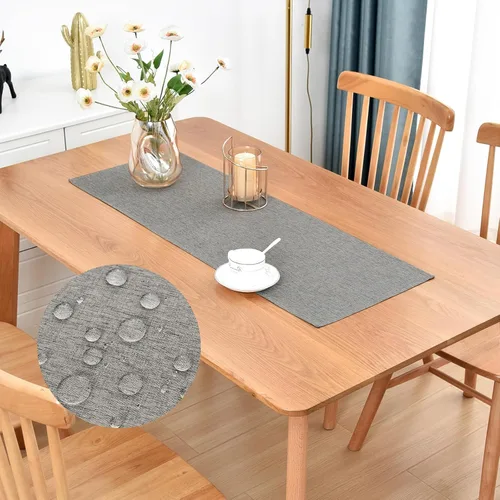 Vista 28 de Faux Linen Small Table Runner Water Resistant 13 x 36 in, Brown Farmhouse Short Table Runners, Coffee Table Runner, Dresser Runners for Bedroom