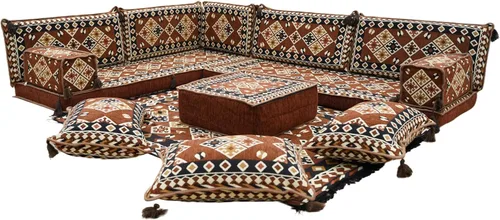 Vista 49 de arabicsofa Juego de asientos Jalsa en forma de L – Majlis árabe hecho a mano con almohadas de respaldo