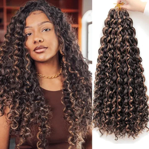 Vista 53 de GoGo Curl Crochet Hair 18 pulgadas onda de agua pelo sintético bohemio ganchillo trenzado jengibre onda profunda extensiones de cabello trenzado