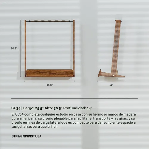 Vista 6 de Soporte de Guitarra String Swing, Soporte de Guitarra Múltiple para Guitarras Acústicas, Eléctricas y de Bajo, Acero Soldado a Mano y Nogal Negro