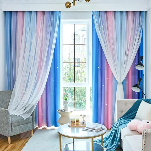Vista 20 de Loyala Cortinas opacas de doble capa con diseño de estrellas para dormitorio de niños, bonitas, 63 pulgadas de largo, juego de 2 paneles, beige, 42