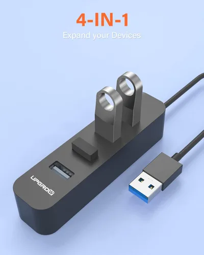 Vista 7 de Upgrow Hub USB 3.0 de 4 puertos USB con divisor USB de 5 Gbps para portátil MacBook Mac Pro Mac mini iMac Surface Pro XPS PC Flash Drive Mobile Negro