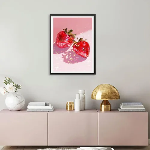 Vista 4 de RYMILIE Kits de pintura artística de diamante rosa para adultos, pintura de puntos de diamante de fresa para principiantes, pintura redonda 5D