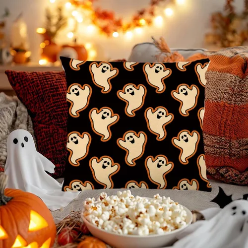 Vista 5 de Fundas de almohada de Halloween de 16 x 16 pulgadas, juego de 2 bonitas fundas de almohada decorativas para sofá, dormitorio, sala de estar