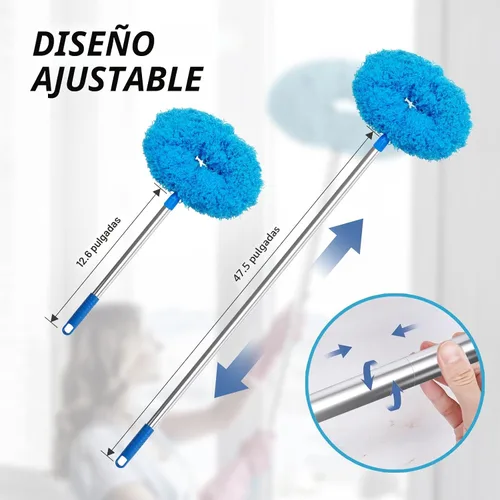 Vista 3 de DRQ - Limpiador de ventilador de techo con poste de extensión de 13-48 pulgadas, azul, paquete de 2