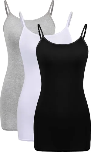 Vista 2 de WILLBOND - 3 camisetas sin mangas básicas y largas para mujer, con tiras ajustables