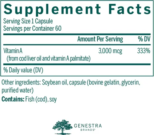 Vista 2 de Genestra Brands Vitamina A Ayuda a mantener la vista, las membranas de la piel y la función inmune 60 cápsulas