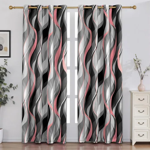 Vista 16 de weesire - Cortinas opacas azules y grises modernas con rayas decorativas, 100% bloqueo de luz, oscurecimiento con ojales, cortina azul para sala