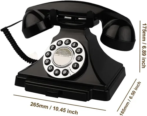 Vista 5 de Teléfono vintage con cable, teléfonos fijos retro para el hogar, teléfono de trabajo antiguo de una sola línea con timbre fuerte para personas Negro