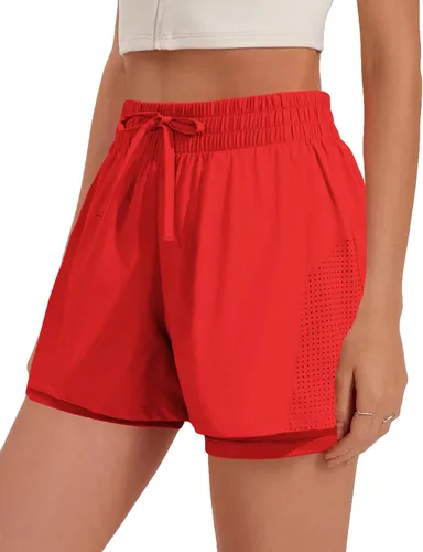Vista 9 de PINSPARK - Pantalones cortos de cintura alta para mujer, de secado rápido, con bolsillo, para el gimnasio Negro
