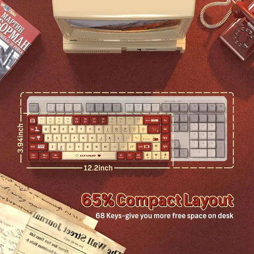 Vista 3 de ATTACK SHARK AK680 - Teclado mecánico para juegos 60% con cable, intercambiable en caliente, retroiluminación RGB arcoíris, impresión UV y control