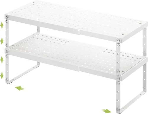 Vista 9 de RUILALIFE Estante organizador de gabinete expandible con altura ajustable, estante organizador de encimera de cocina apilable, elevador de estante