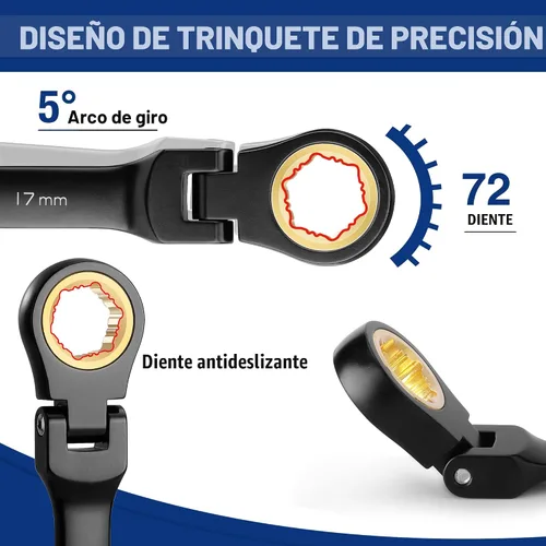 Vista 5 de WORKPRO Juego de llaves de trinquete de 22 piezas con cabezal flexible de 180°, diente antideslizante, juegos de llaves combinadas con caja