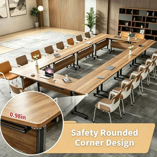 Vista 5 de Mesa de conferencias plegable, mesas de sala de conferencias con ruedas, mesa rectangular grande y plegable para reuniones de 6 a 12 personas, mesa