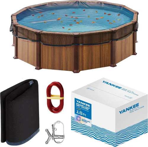 Vista 9 de Yankee - Cubierta de red de hojas para piscina redonda sobre el suelo de 12 pies, resistente de 0.15 pulgadas, red para proteger de hojas, desechos