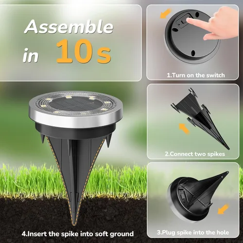 Vista 6 de INCX Luces solares de tierra, paquete de 10 luces solares impermeables para exteriores, luces solares de jardín, iluminación de paisaje para patio
